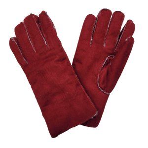 Vintage faux suede and sherpa lined gloves, burgundy
